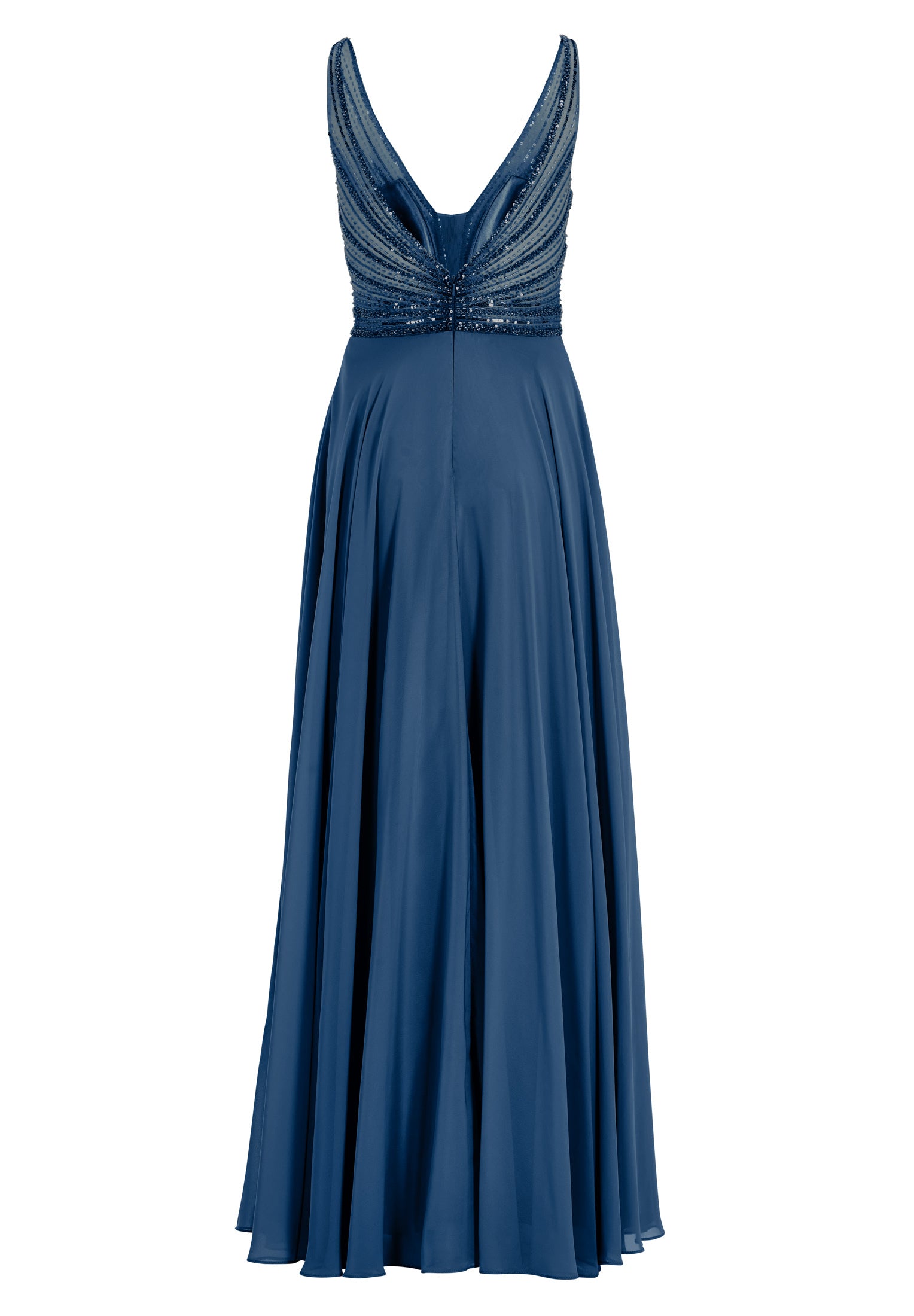 Langes Chiffon-Abendkleid mit Stickerei