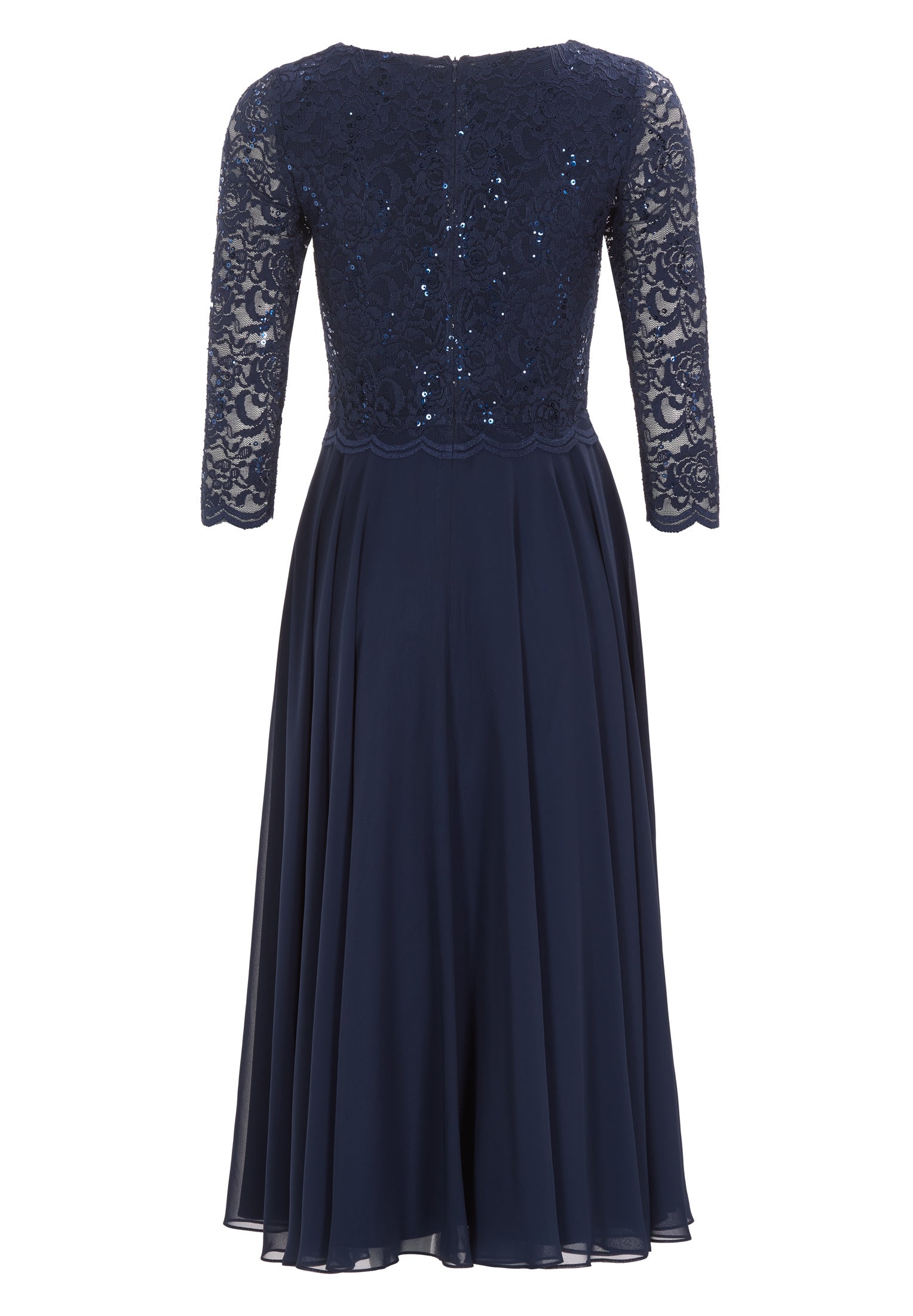 Midi Kleid mit paillettenbesetztem Spitzenoberteil