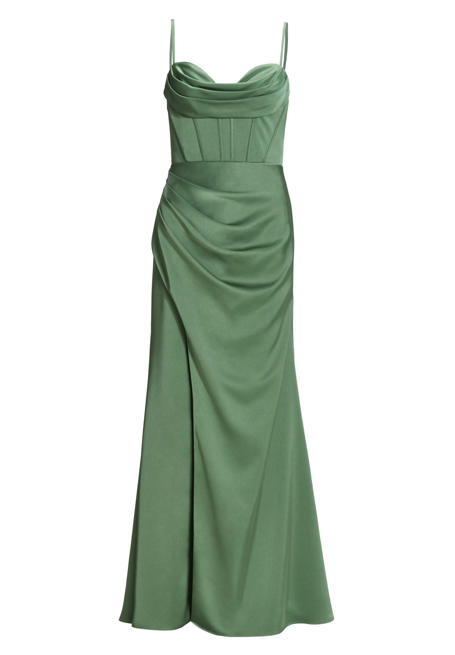 Satinkleid mit Drapierung und Beinschlitz