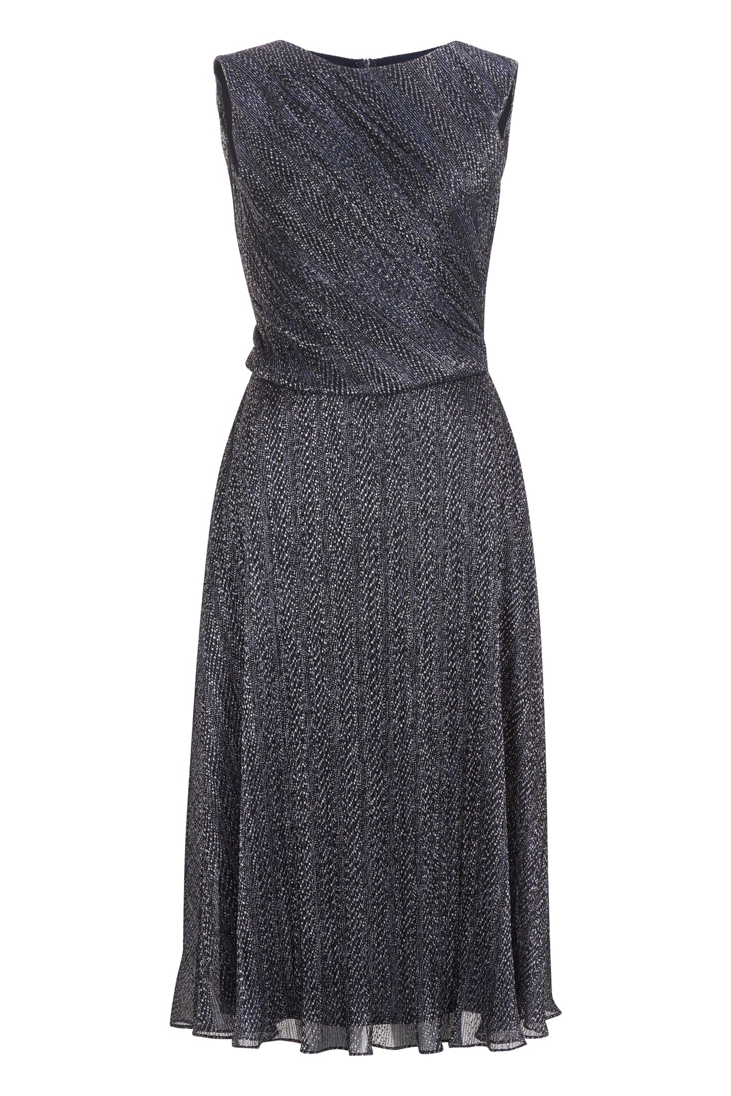 Plissiertes Midi Kleid mit Metallic Fäden