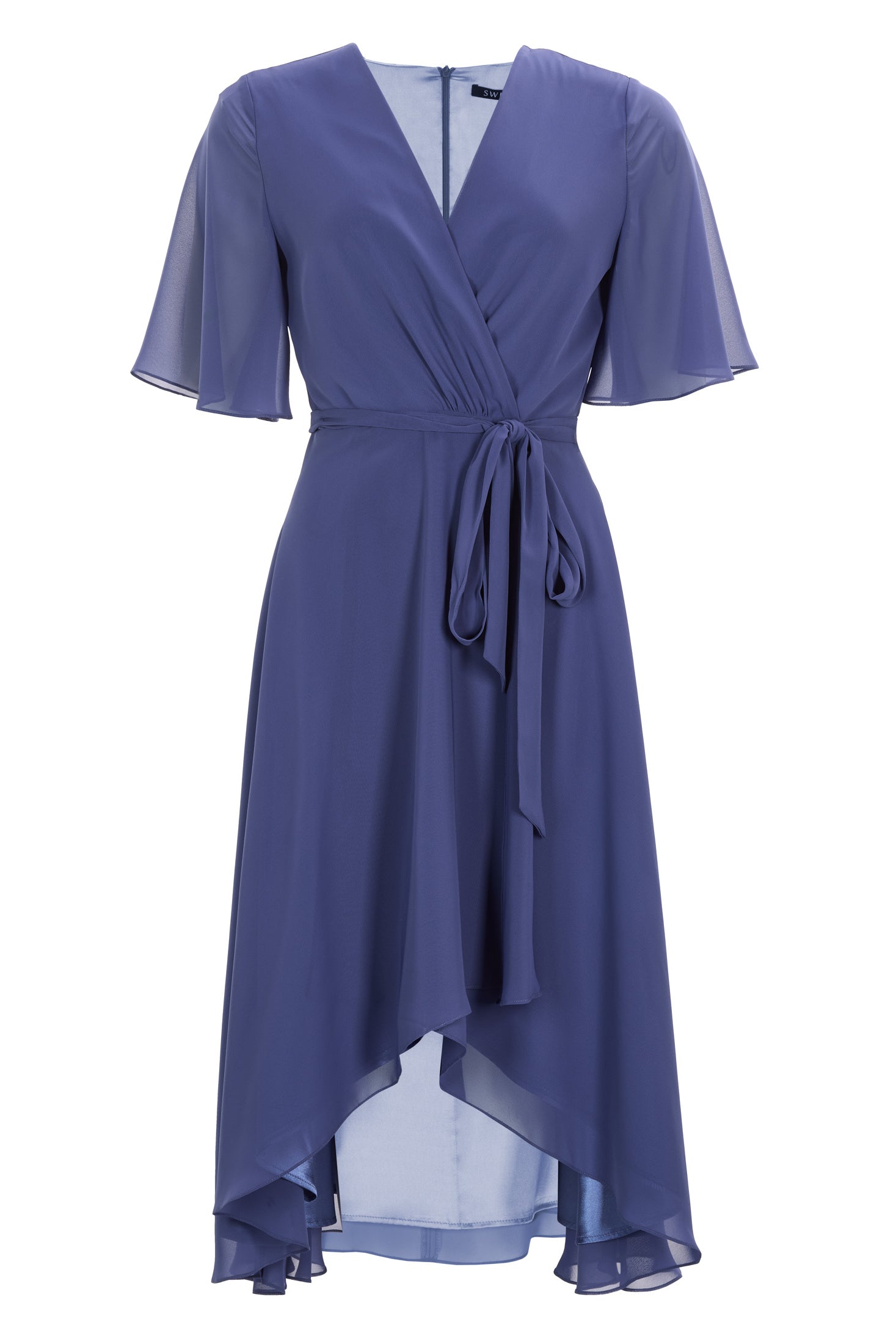 Chiffon Kleid in Wickel Optik mit Vokuhila Saum