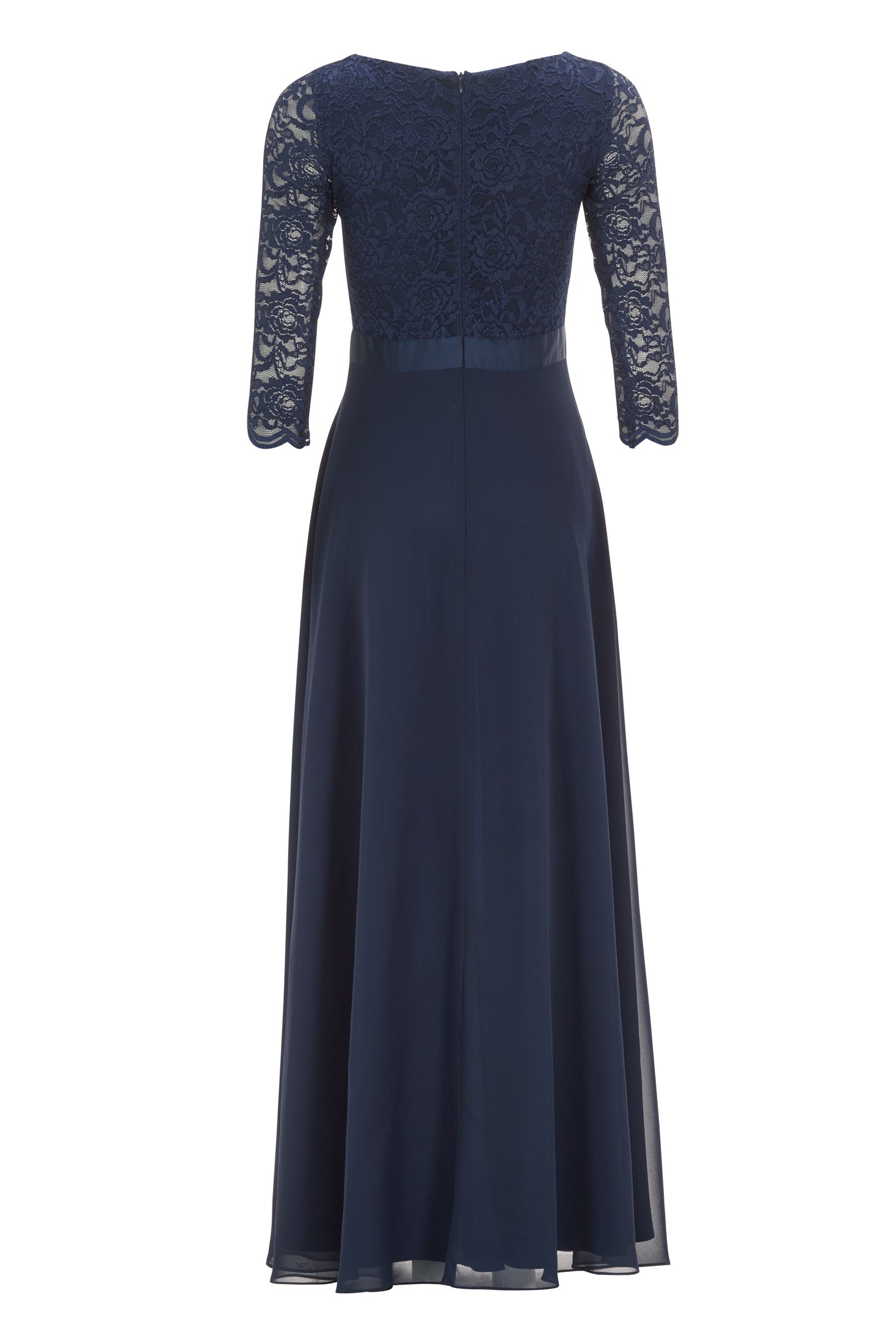 Abendkleid aus Spitze und Chiffon mit ¾ Arm