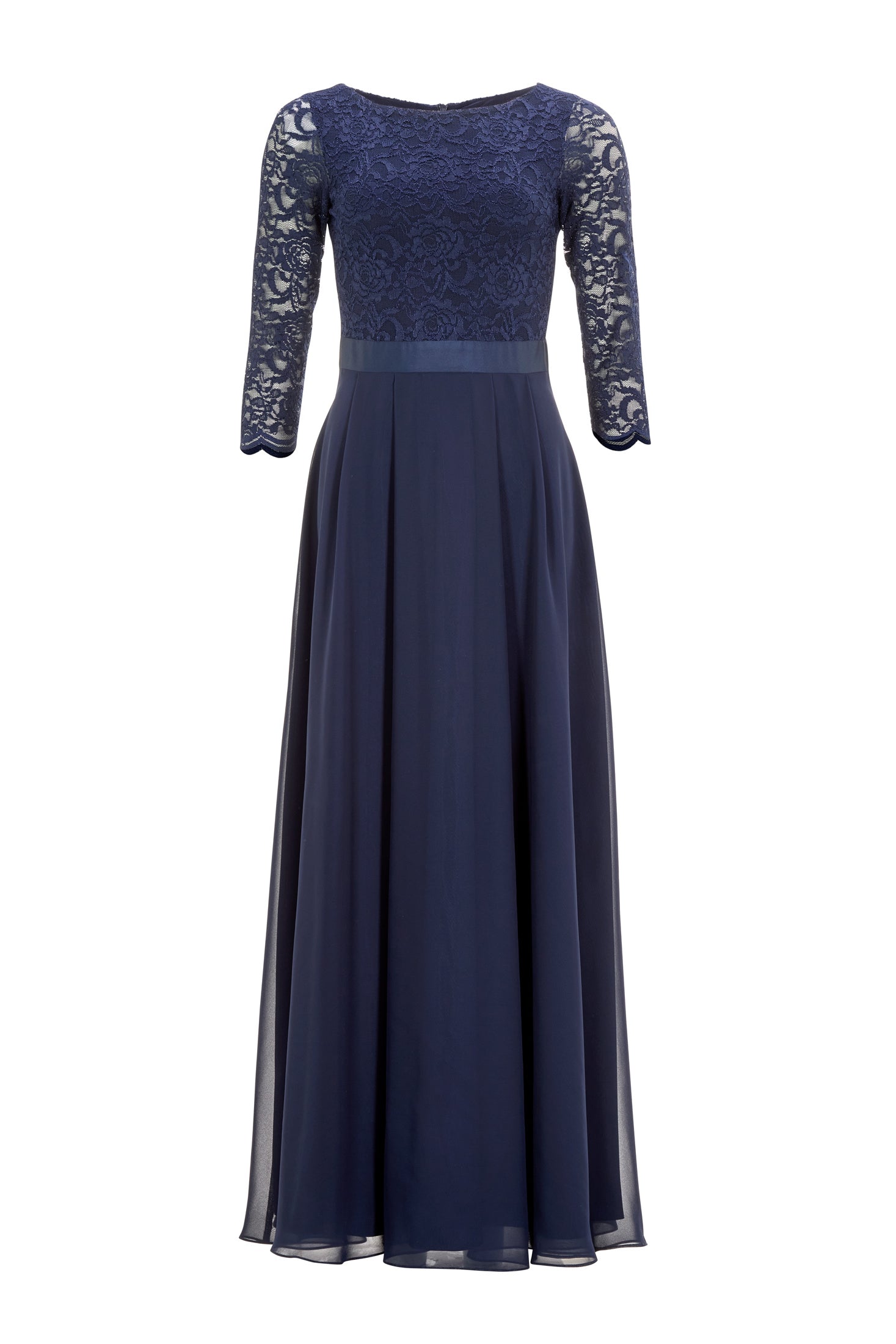 Abendkleid aus Spitze und Chiffon mit ¾ Arm