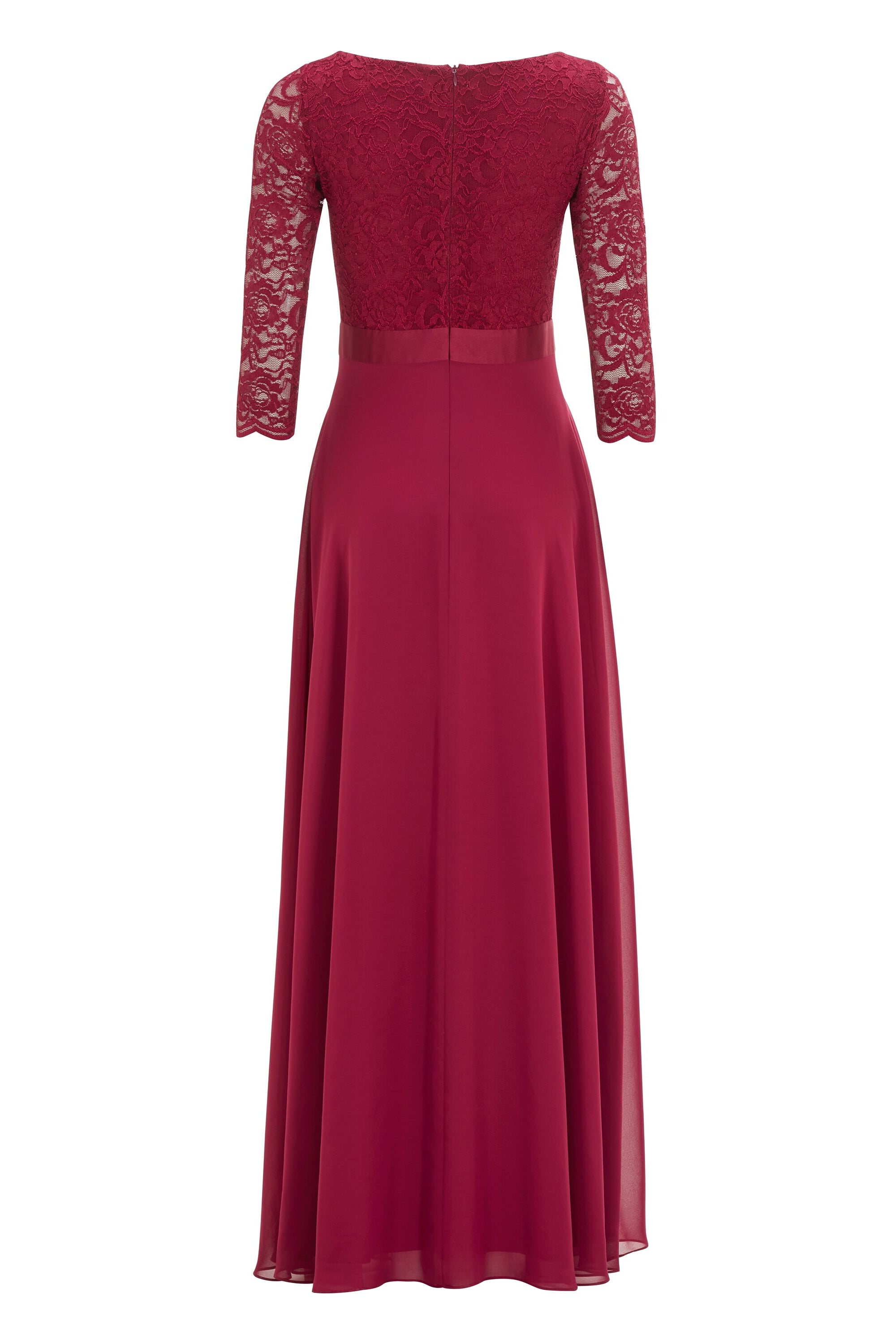 Abendkleid aus Spitze und Chiffon mit ¾ Arm