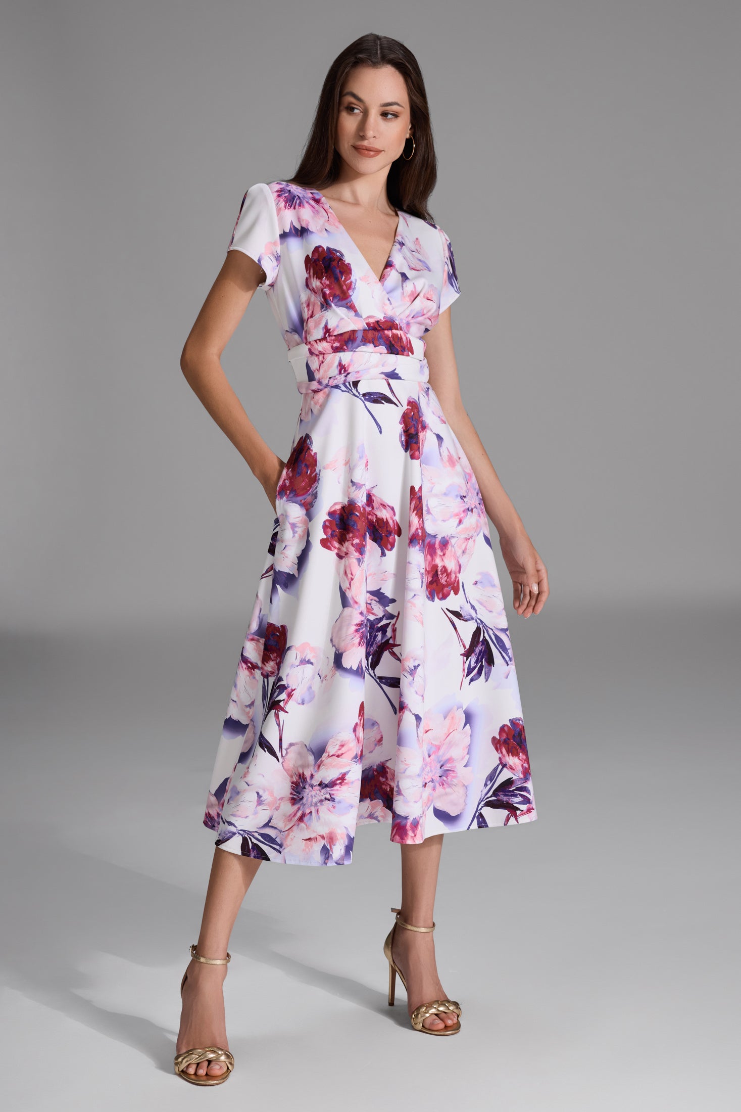 Midi Kleid aus bedrucktem Scuba ivory | ruby red