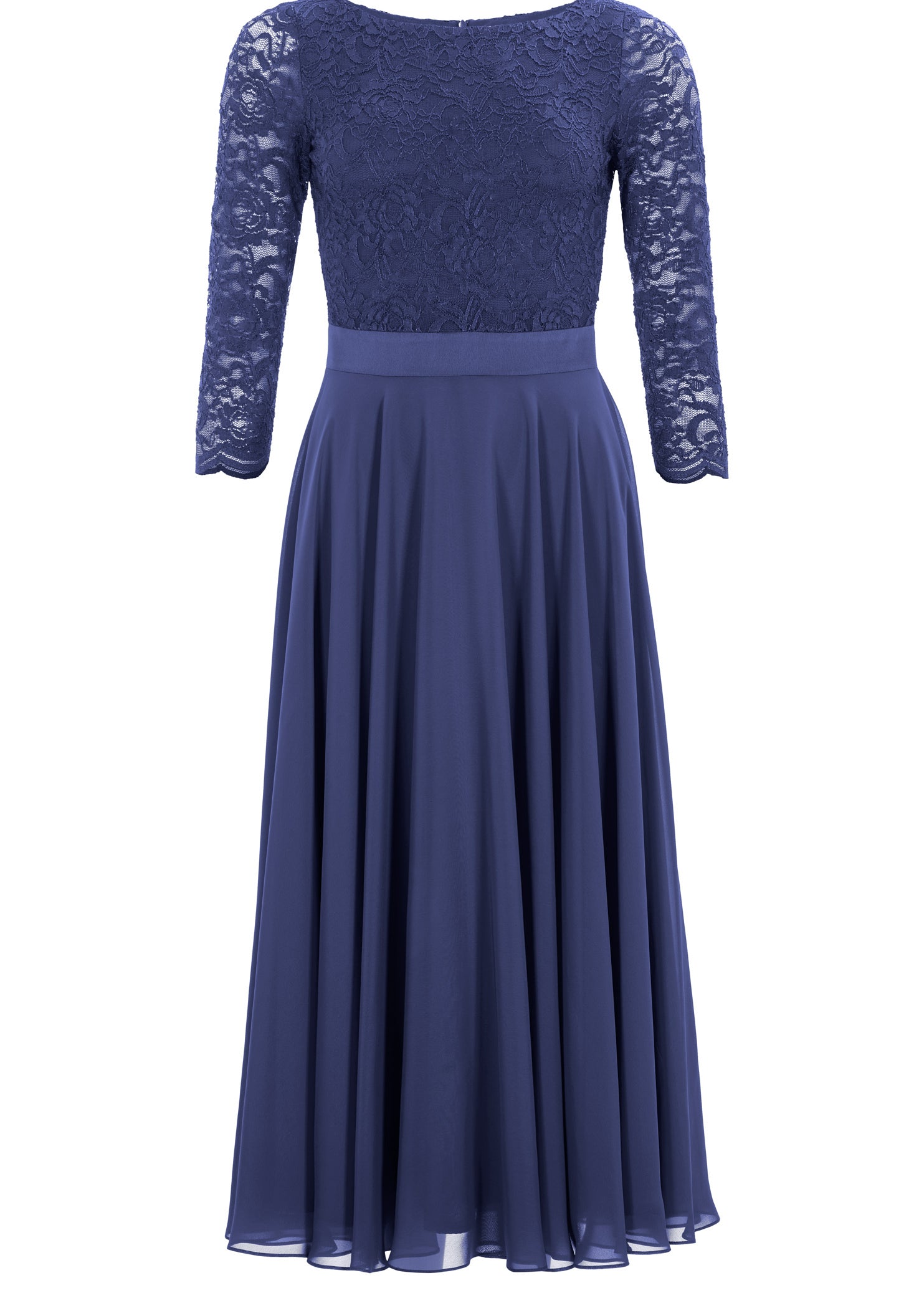 Abendkleid Midi mit Oberteil aus floraler Spitze und Chiffon Rock
