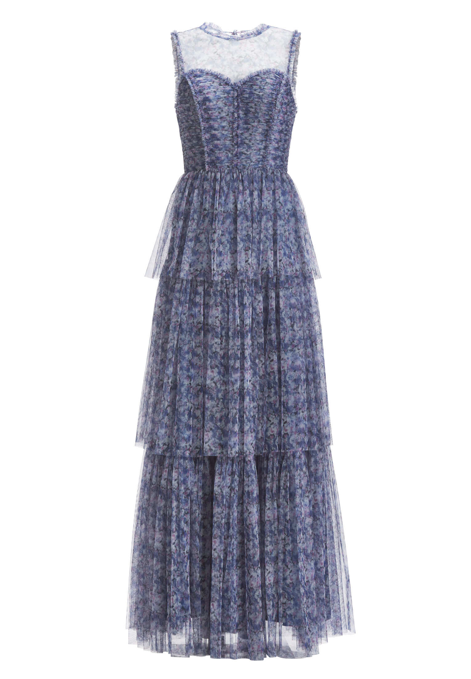 Printkleid aus Tüll mit Rüschendetails