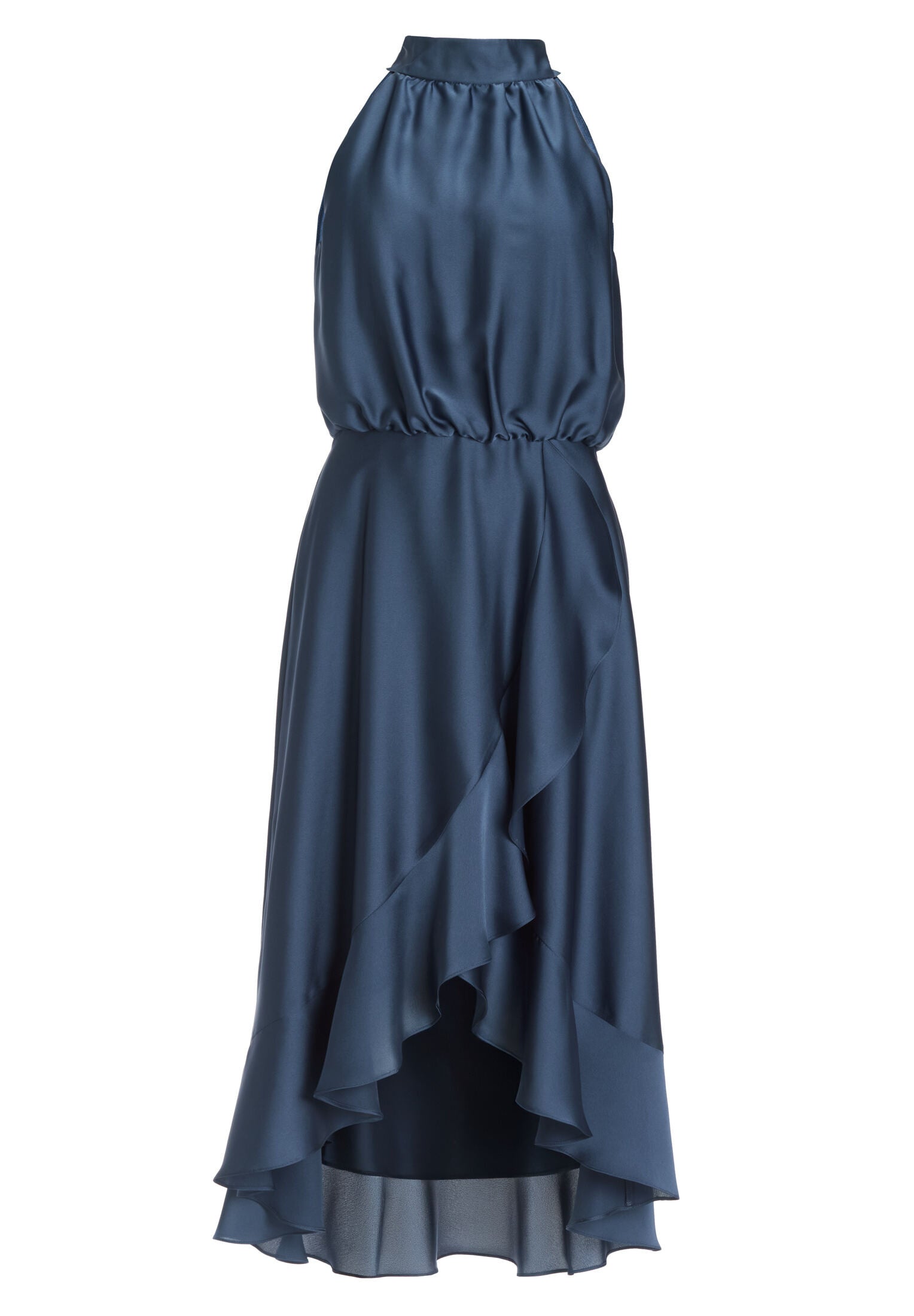 Cocktailkleid aus nachhaltigem Satin mit Volant am Saum