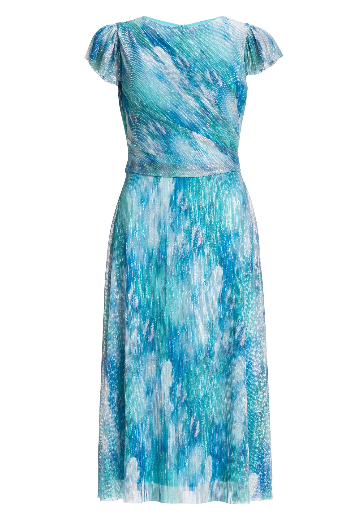 Midi Kleid aus bedrucktem Plissee Jersey mit kurzen Ärmeln