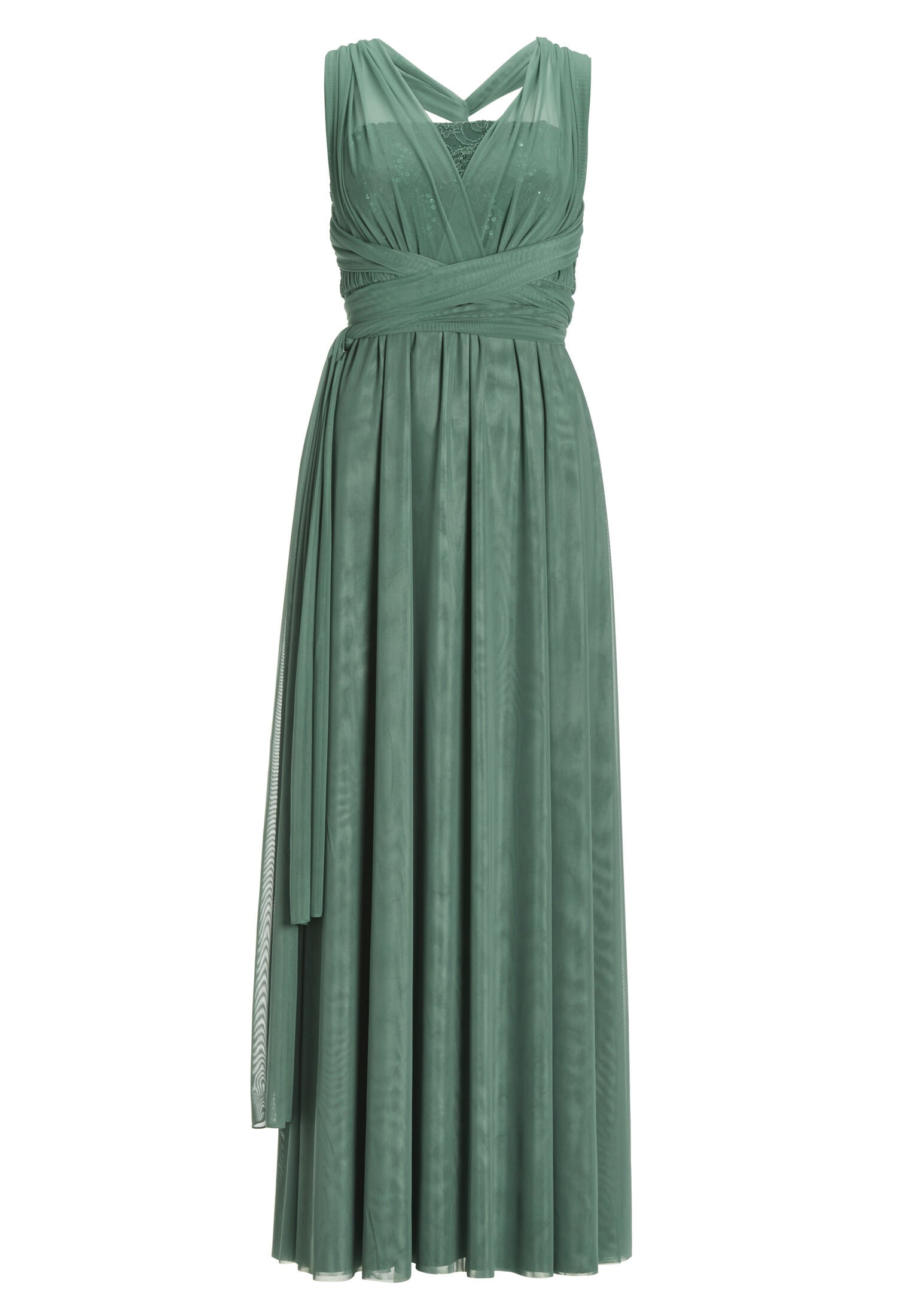 Abendkleid aus Mesh und Spitze mit verschiedenen Bindemöglichkeiten
