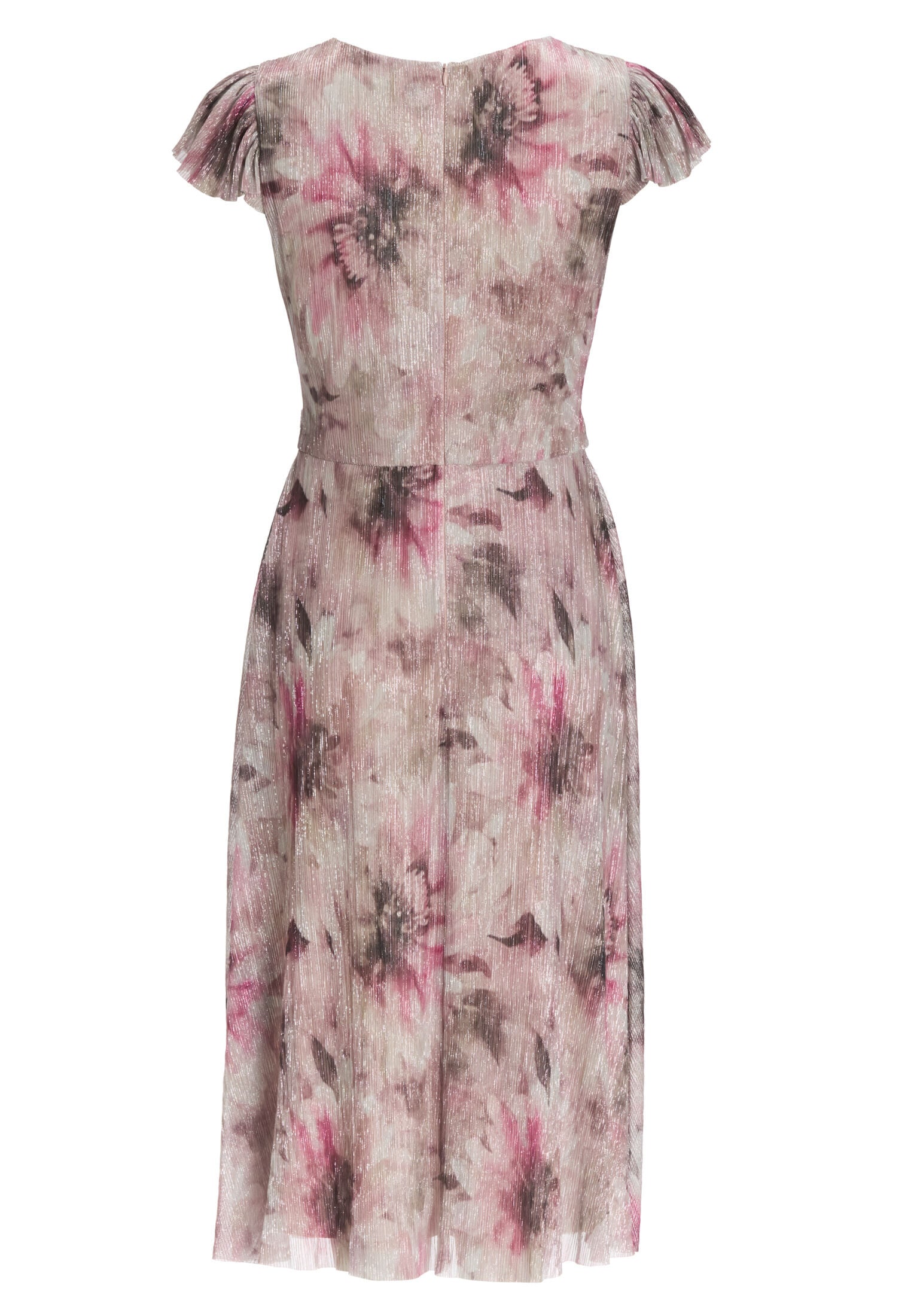 Midi Kleid aus bedrucktem Plissee Jersey mit kurzen Ärmeln