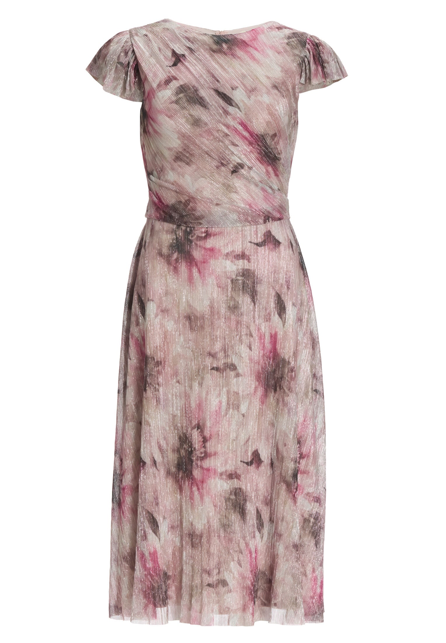 Midi Kleid aus bedrucktem Plissee Jersey mit kurzen Ärmeln