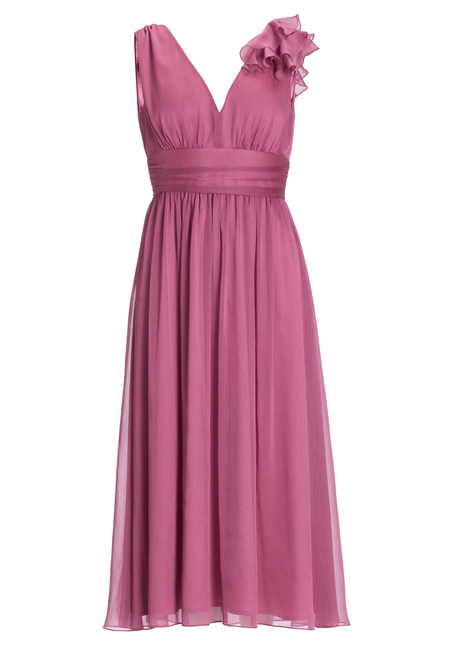 Cocktailkleid aus Crinkle Chiffon mit Volant Detail an der Schulter