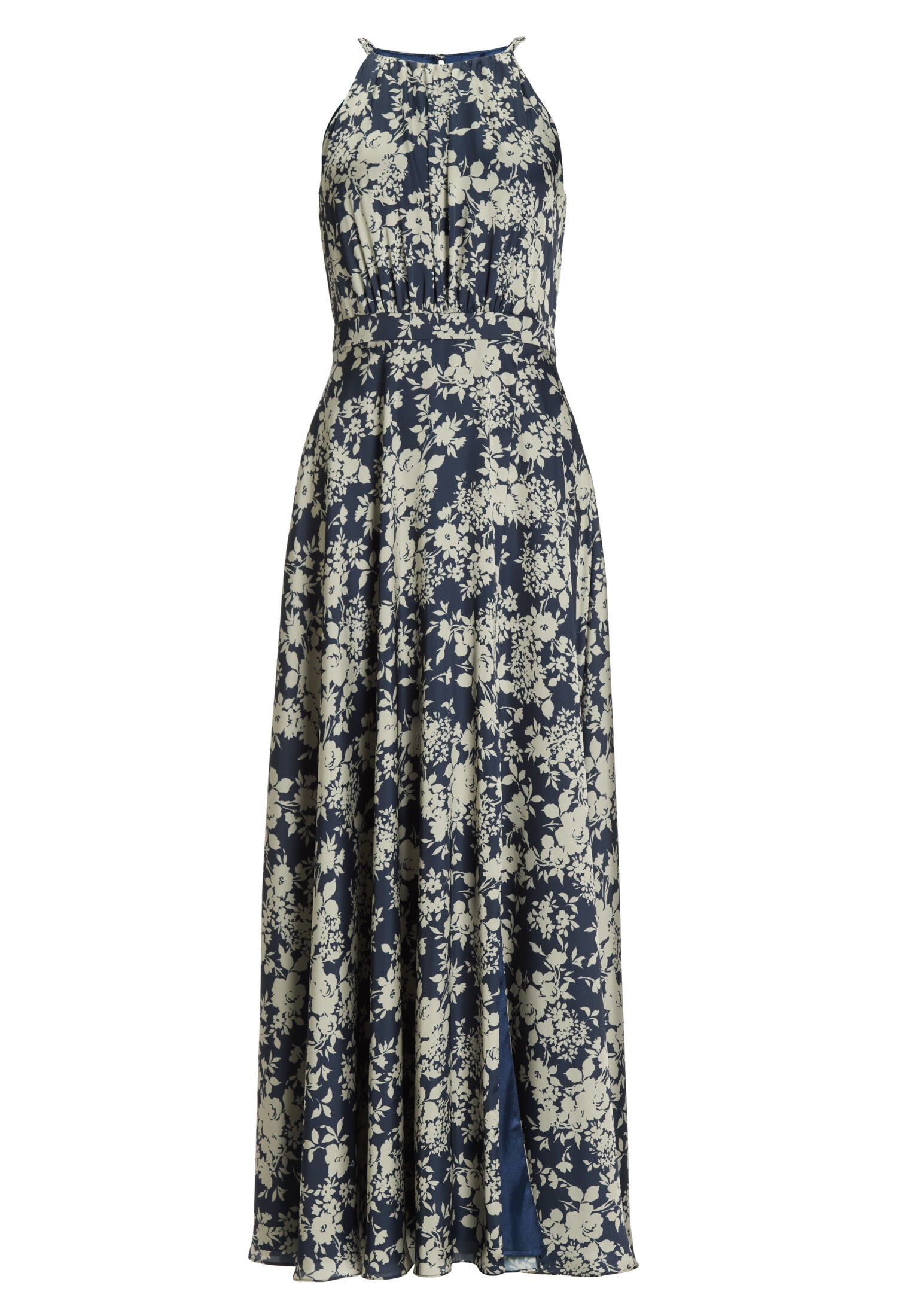 Maxikleid aus floral bedrucktem Satin mit Zierträger