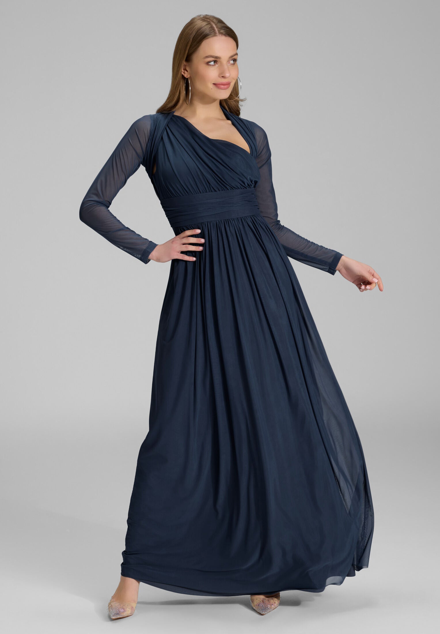 Bolero aus Mesh mit Raffblende navy