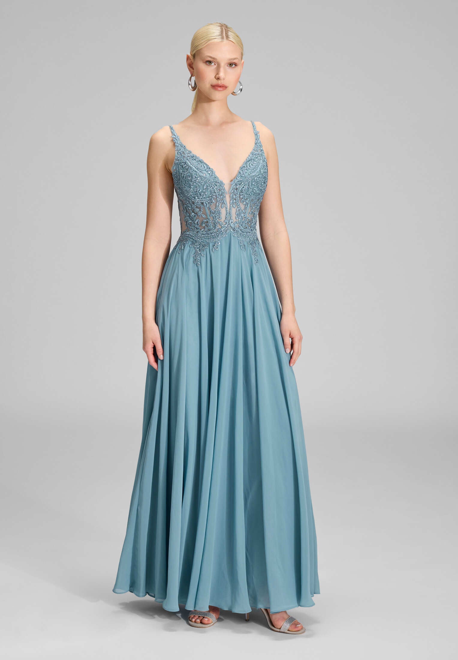 Chiffonkleid mit Stickerei sea blue