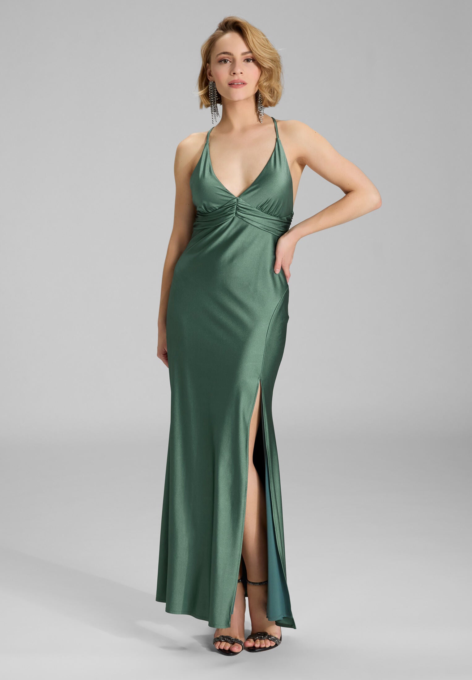 Abendkleid mit Knotendetail am Rücken aus Jersey Satin deep slate