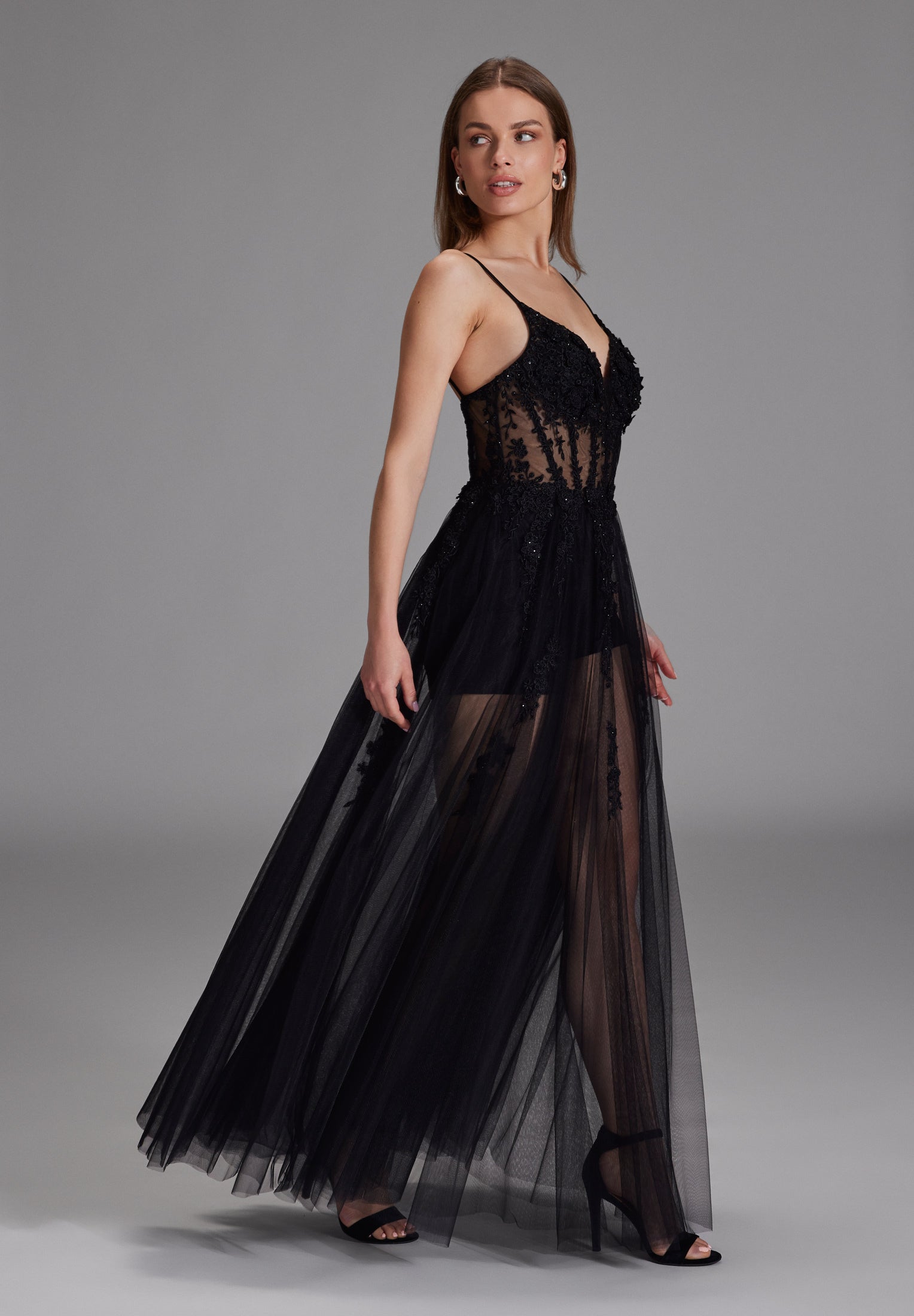 Tüllkleid mit kurzer Jerseyhose black