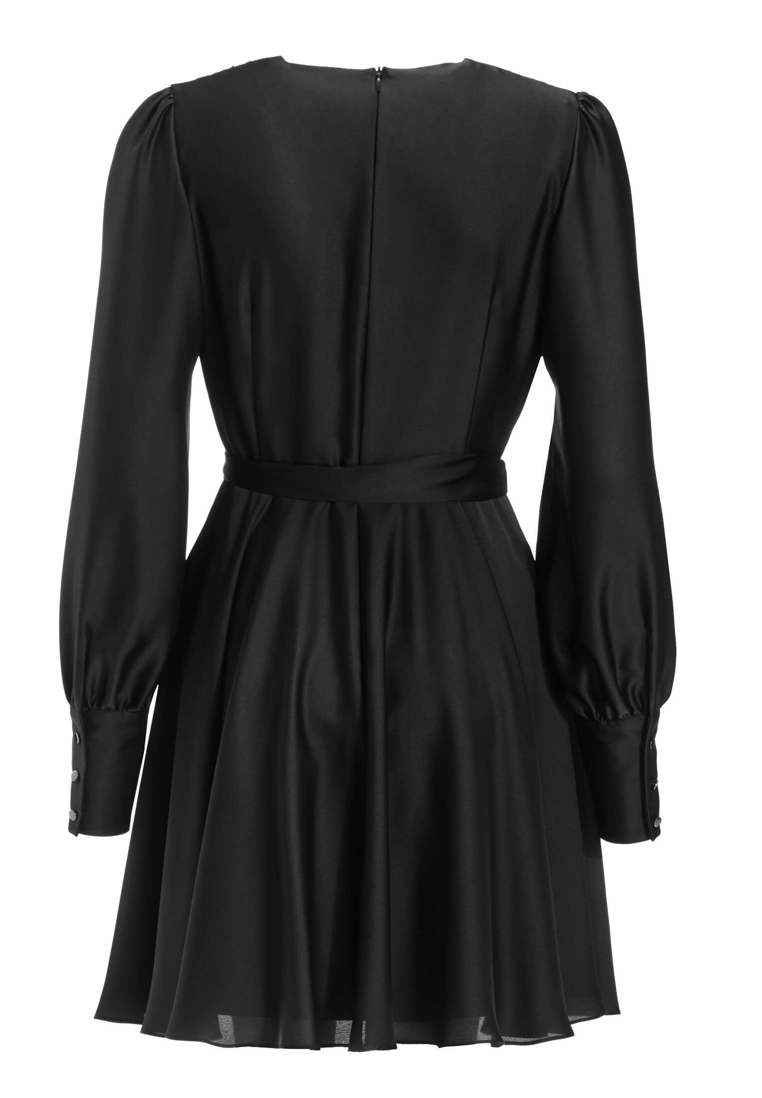 Cocktailkleid aus Satin mit breiten Manschetten, Wickel Oberteil und Tellerrock