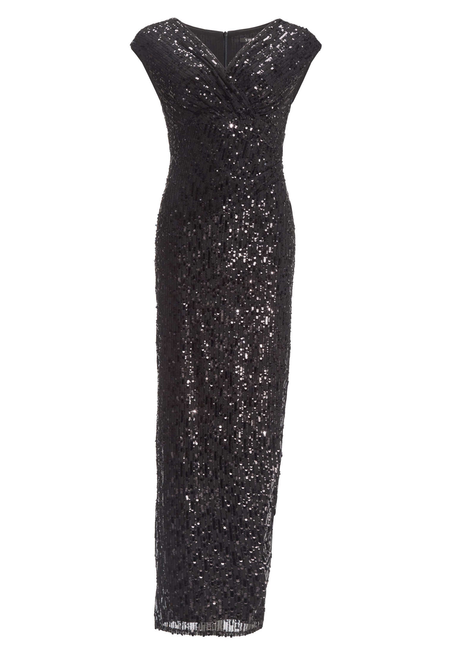 Abendkleid aus funkelnder Paillette mit Wickelausschnitt und Beinschlitz
