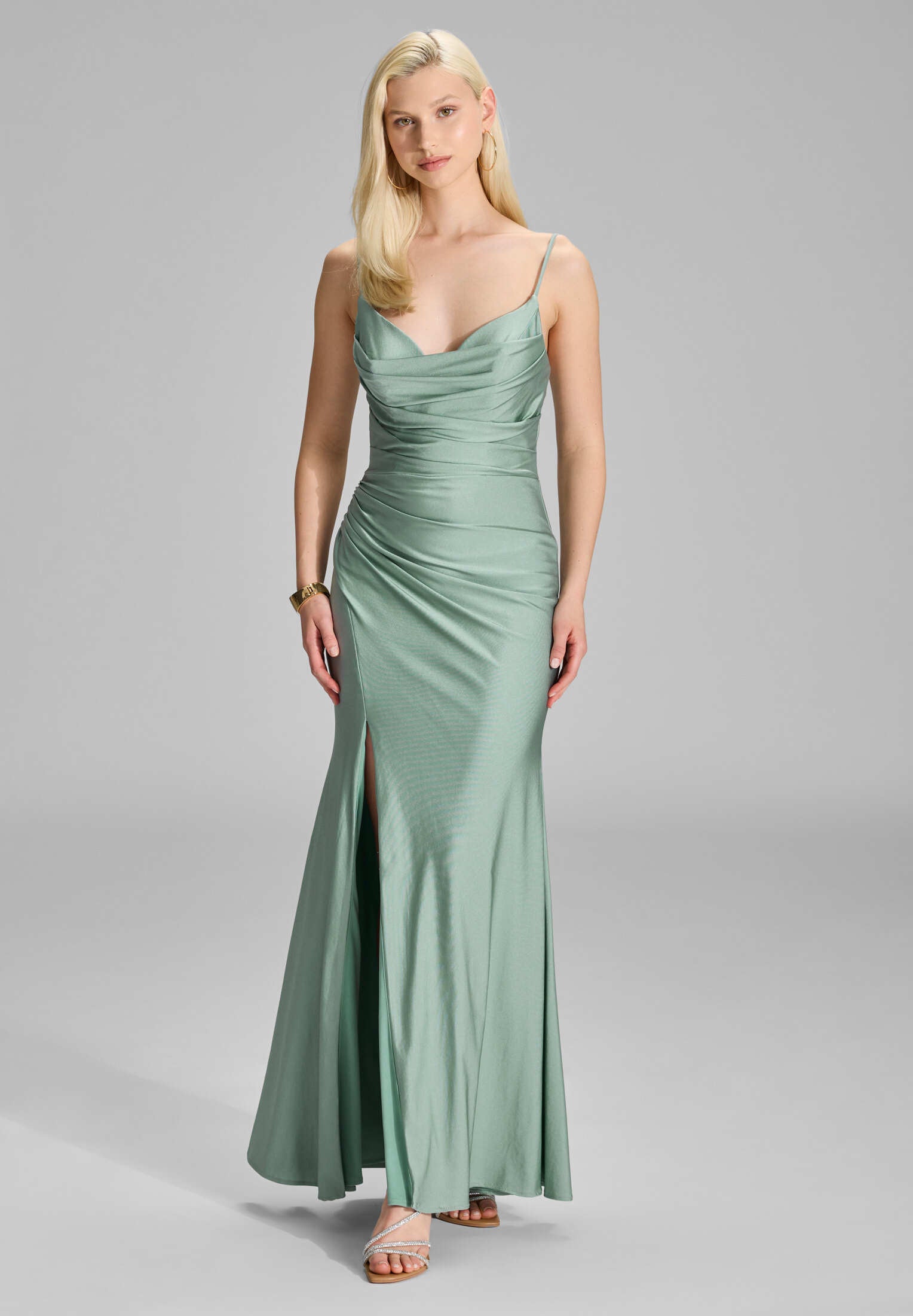 Figurbetontes Jerseykleid mit feinen Raffungen ocean teal