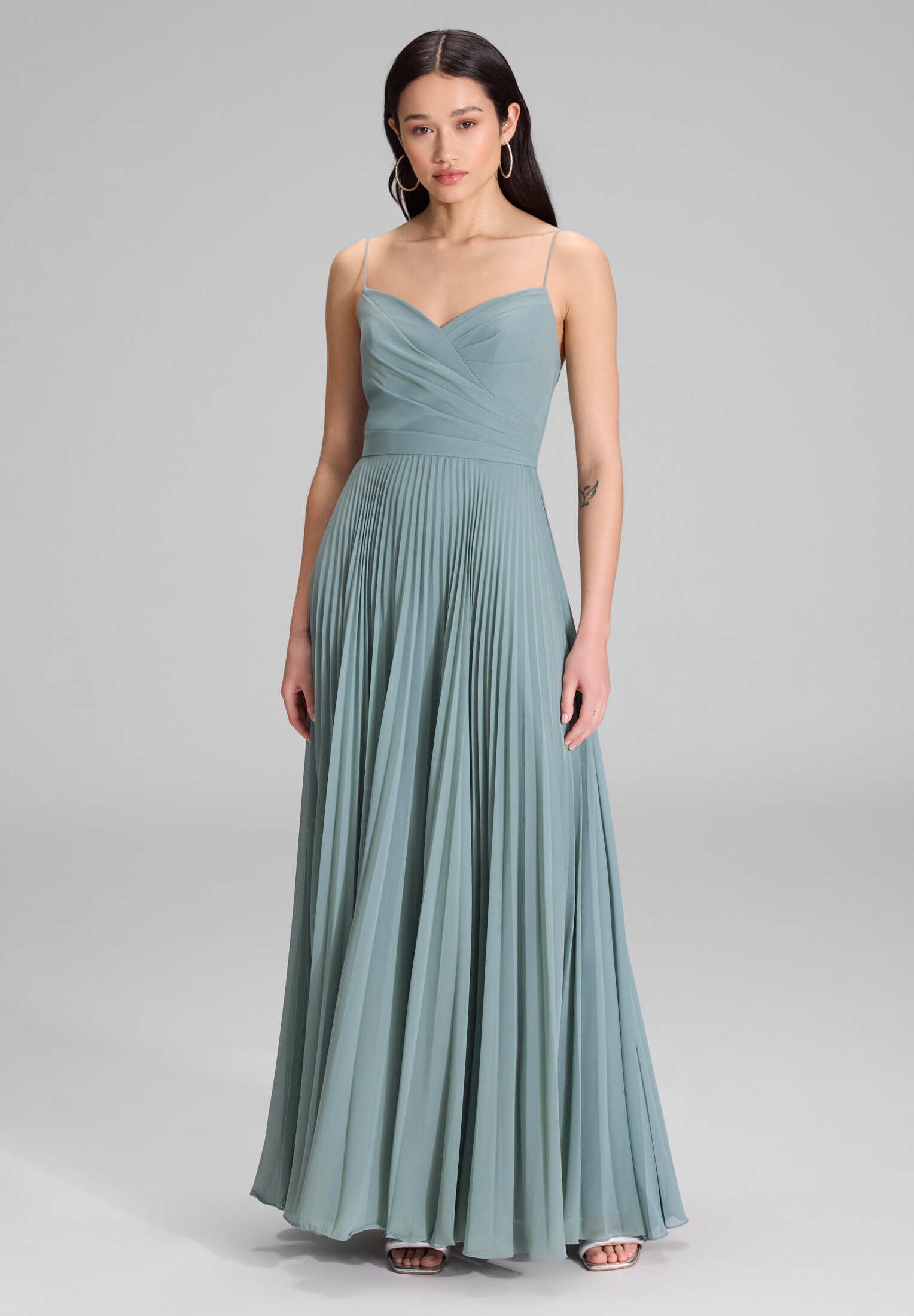 Chiffonkleid mit Plisseerock ocean teal