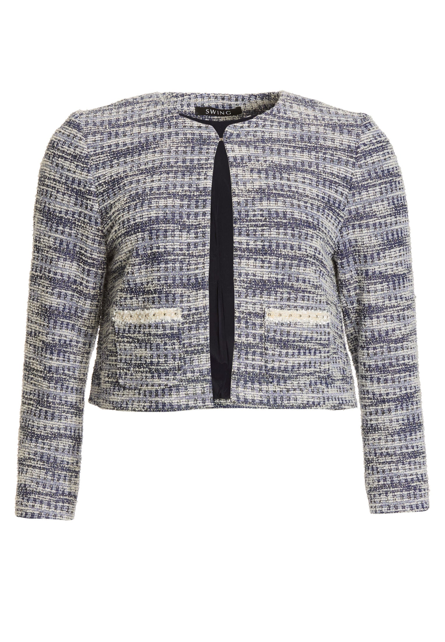 Kastige Jacke aus elastischem Bouclé mit aufgesetzten Taschen