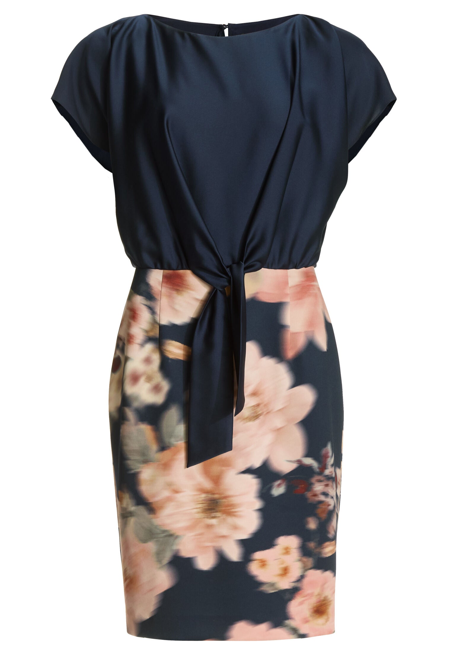Etuikleid aus floral bedrucktem Scuba und Satin Top