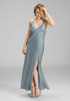 Abendkleid aus Jersey Satin mit Triangel Top und tiefem Rückenausschnitt ice blue