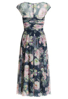 Cocktailkleid aus bedrucktem Mesh mit geraffter Korsage