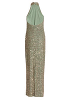 Figurbetontes Paillettenkleid mit Drapierung am Kragen