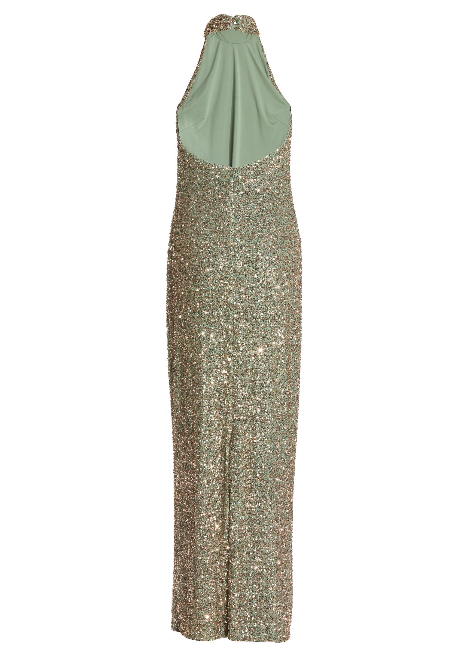 Figurbetontes Paillettenkleid mit Drapierung am Kragen