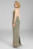 Figurbetontes Paillettenkleid mit Drapierung am Kragen