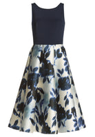 Cocktailkleid aus bedrucktem Twill mit Scuba Oberteil