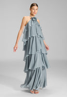Abendkleid aus Crinkle Chiffon mit gestuften Volants ice blue