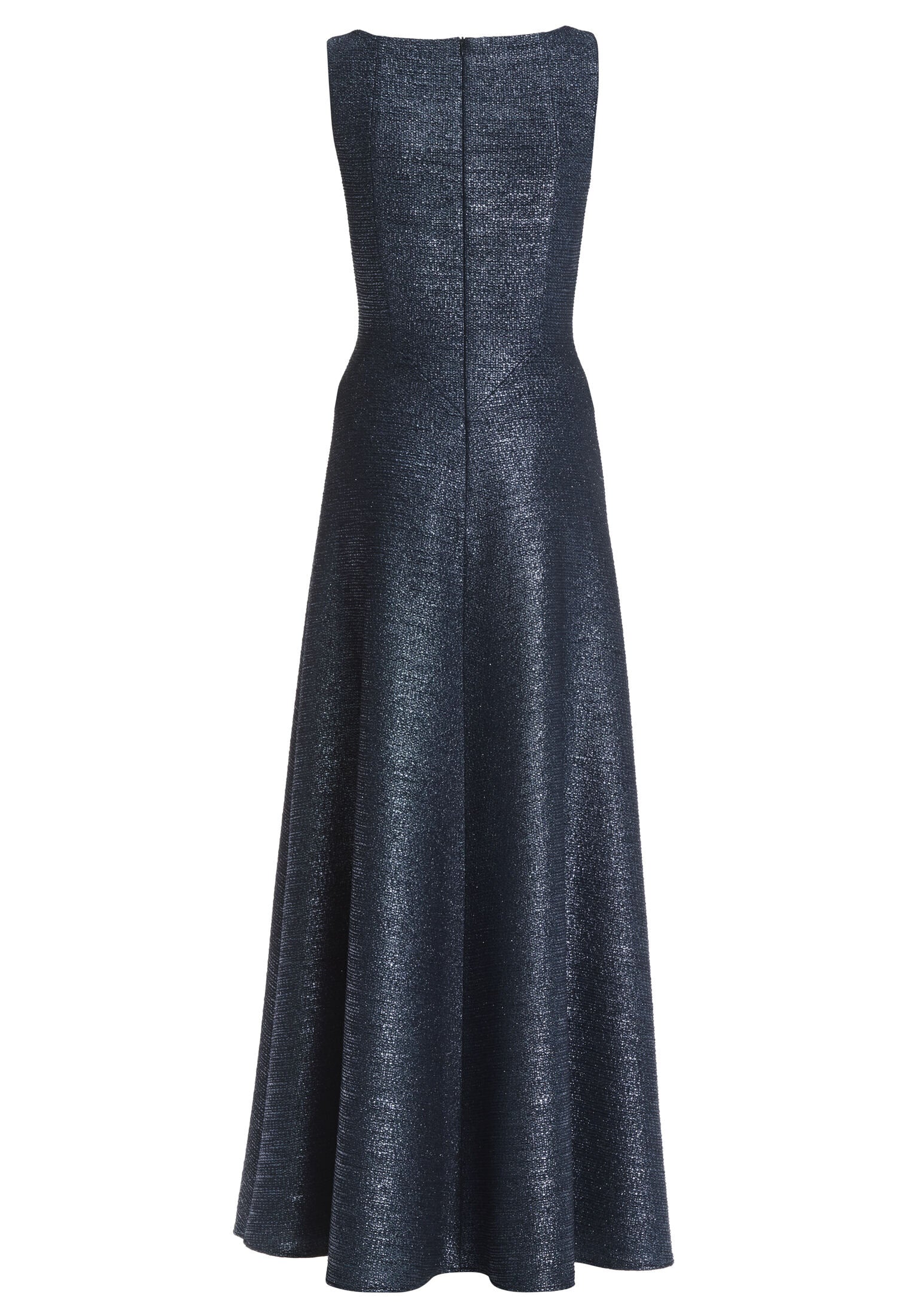 Robiges Abendkleid aus foliertem Jersey in Bouclé Optik