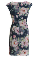 Etuikleid mit Wickel-Ausschnitt aus bedrucktem Mesh