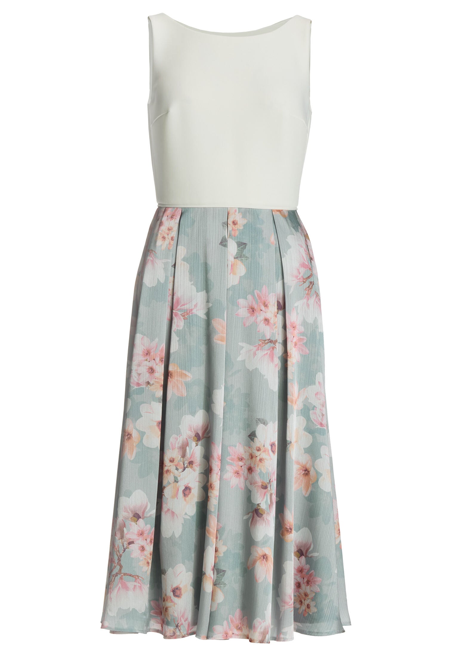 Cocktailkleid mit floral bedrucktem Rock und Scuba Oberteil