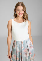 Cocktailkleid mit floral bedrucktem Rock und Scuba Oberteil