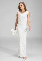 Abendkleid aus Satin mit Wasserfall Ausschnitt ivory