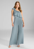 One-Shoulder Jumpsuit aus Crinkle Chiffon mit Blüte ice blue