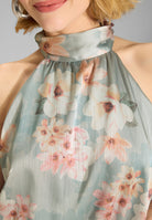 Abendkleid mit blusigem Top aus floral bedrucktem Crinkle Satin