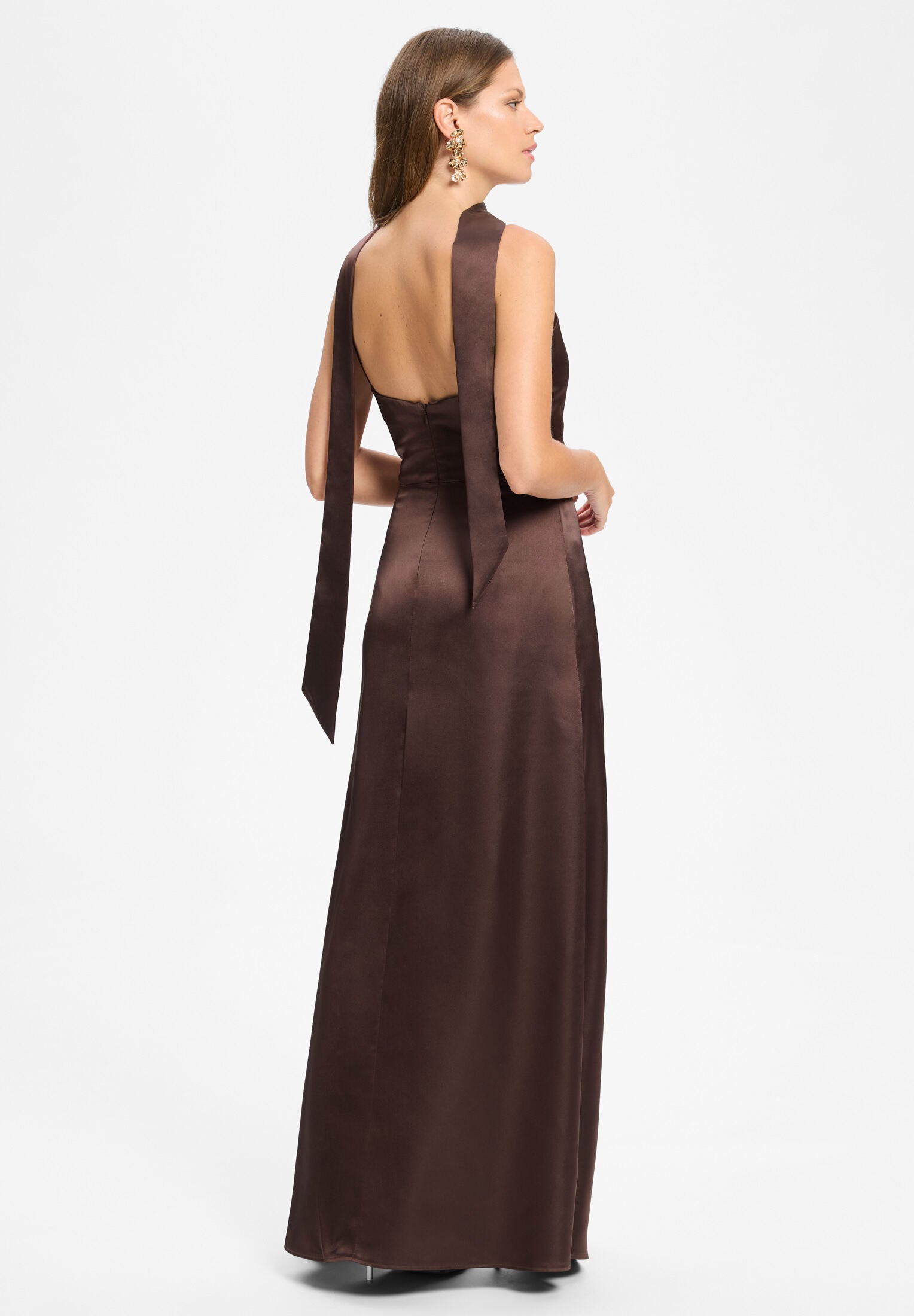 Abendkleid aus Stretch Satin chocolate brown