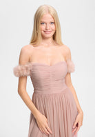 Off-Shoulder Abendkleid mit Blütenapplikation