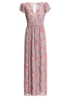 Abendkleid aus bedrucktem Plissee Jersey mit betonter Schulter