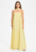 Trägerloses Abendkleid aus Satin Chiffon mit eingearbeiteter Korsage pastel yellow
