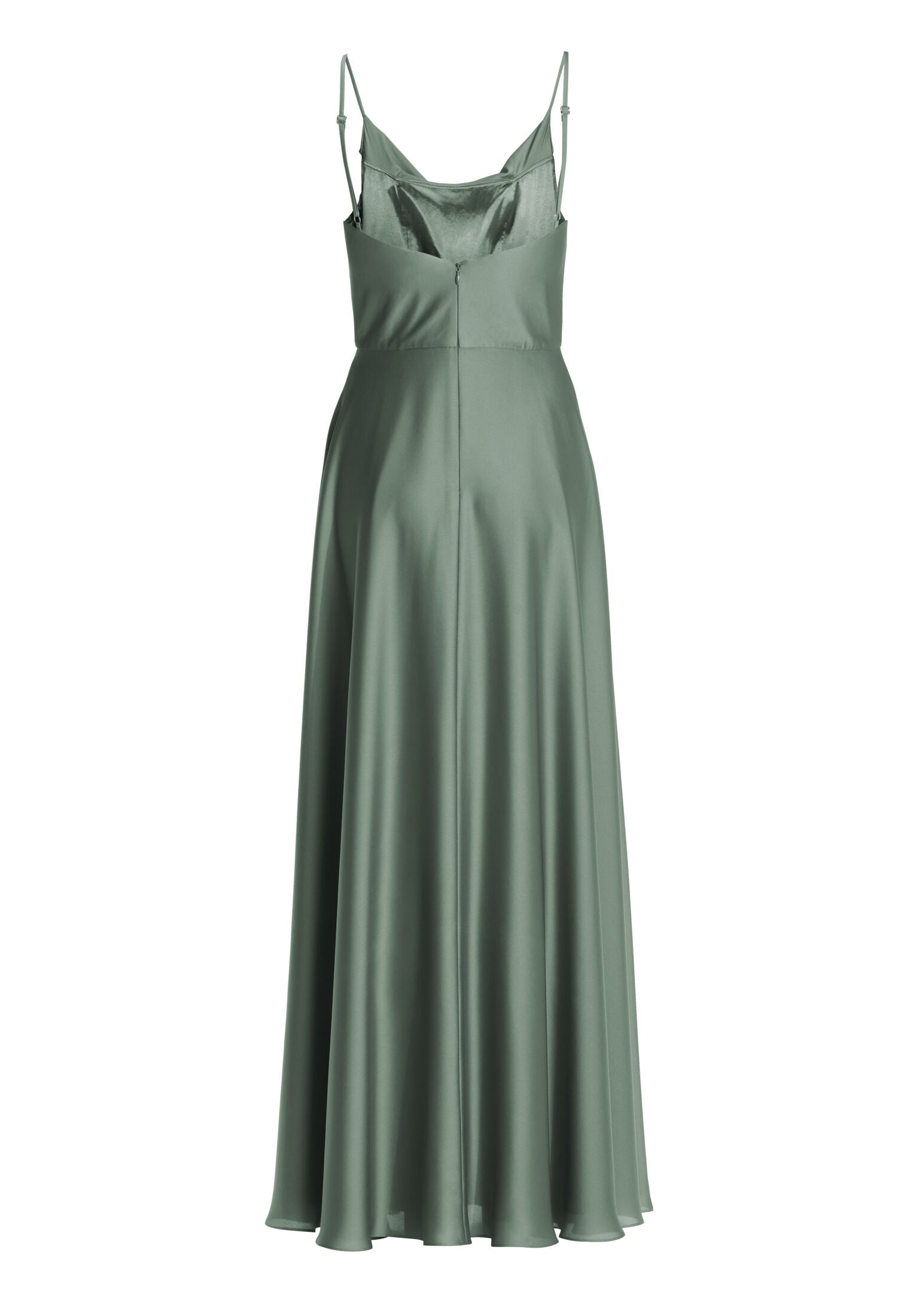 Abendkleid aus nachhaltigem Satin mit Wasserfall-Ausschnitt und Beinschlitz