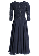 Midi Kleid mit paillettenbesetztem Spitzenoberteil