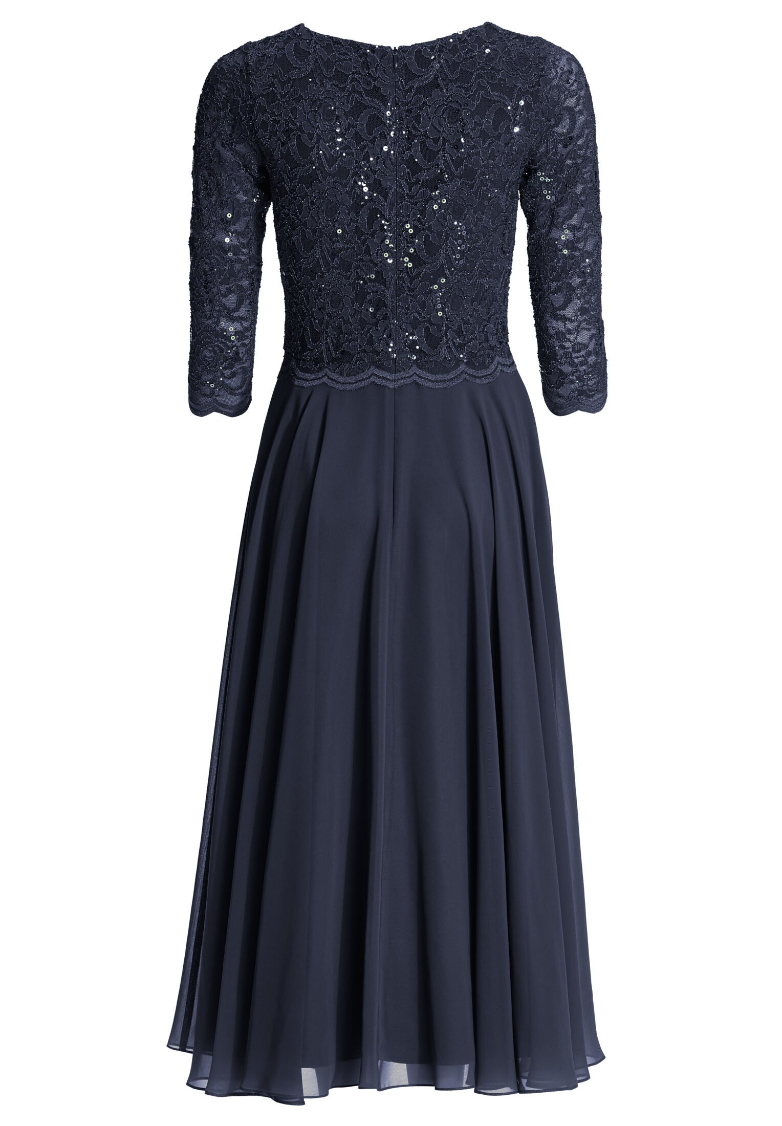 Midi Kleid mit paillettenbesetztem Spitzenoberteil