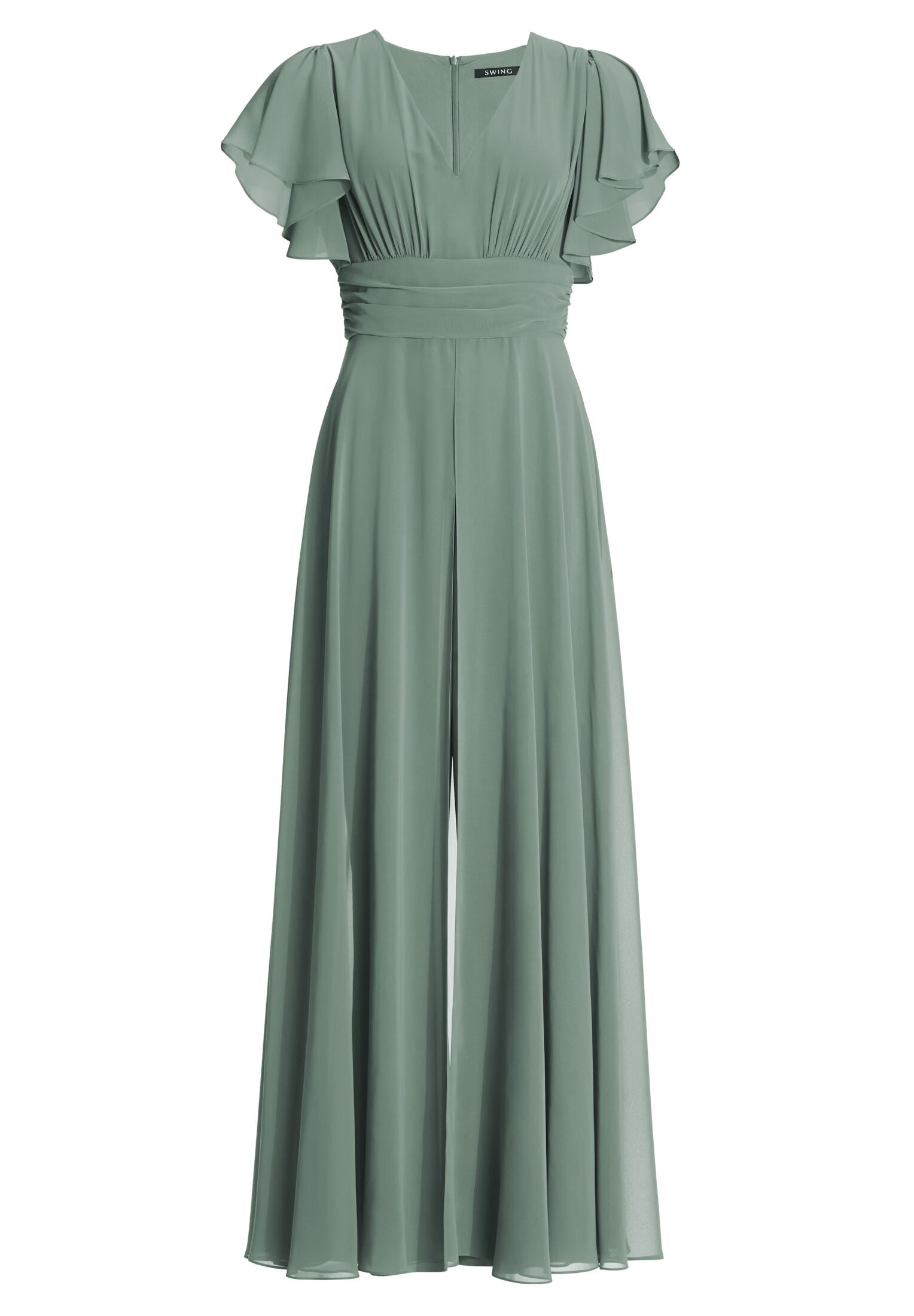 Chiffon Jumpsuit mit Überrock und Volantärmeln